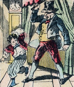 Le Pere Fouettard legendarny bohater folkloru, karzący batem niemądre dzieci i zamykający nieposłuszne dzieci, wizerunek Epinal autorstwa French School