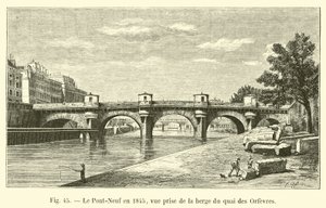 Pont-Neuf w 1845 r., widok z brzegu Quai des Orfevres autorstwa French School