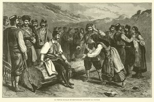 Książę Mikołaj Czarnogóra Wymierzający Sprawiedliwość (Grawerowanie) autorstwa French School