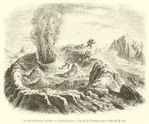 Wulkan Antujo, Chile, Erupcja gazu (grawerowanie) autorstwa French School
