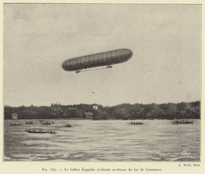 Balon Zeppelin lecący nad Jeziorem Bodeńskim (rycina) autorstwa French School