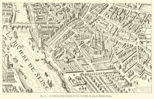 Faubourg Saint-Germain w 1615 r., faksymile planu Mathieu Meriana autorstwa French School