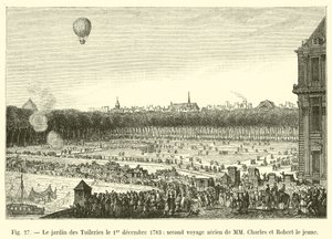Ogród Tuileries 1 grudnia 1783 r., druga podróż lotnicza MM Charlesa i Roberta Młodszego autorstwa French School