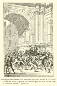 Markiz de Pellepont, chcąc wyrwać z rąk ludu majora Bastylii, pana de Losme-Salbray, sam umiera pod ciosami siekiery wściekłego człowieka, 14 lipca 1789 r. autorstwa French School