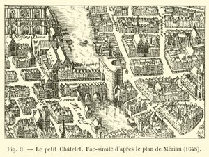 Le petit Chatelet, Facsimile z planu Meriana, 1648 autorstwa French School