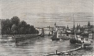 Le port de Vannes (Morbihan, Francja)// Port Vannes (Morbihan, Francja) - rycina w „La France illustrée: geographie, histoire, Administrationstatistique” autorstwa V.-A. Słodowy Brąz. 1884 autorstwa French School