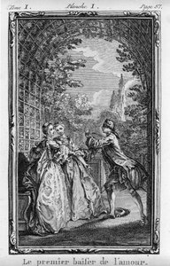 Pierwszy pocałunek miłości Ilustracja z "Julie ou La Nouvelle Heloise" Jean Jacques Rousseau (1712-1788) wyd. 1769 autorstwa French School