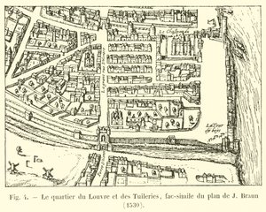 Dzielnica Luwru i Tuileries, faksymile planu J Brauna, 1530 autorstwa French School