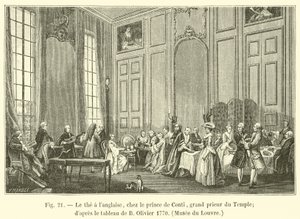 angielska herbata z księciem Conti, wielkim przeorem świątyni; według obrazu B Oliviera 1770, Luwr