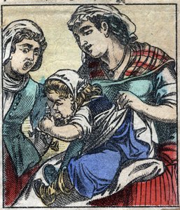 Lemuel Gulliver w Payx des Gants de Brobdingnag. Ilustracja do „Podróży Guliwera” Jonathana Swifta (1667-1745). Obrazowanie epinal pod koniec XIX wieku. autorstwa French School