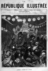 Leon Gambetta (1838-1882) wita pomnik na Place de la Republique w Paryżu. Gazeta. Rycina z 1880 r. w prywatnej kolekcji „La republique illustree”. autorstwa French School