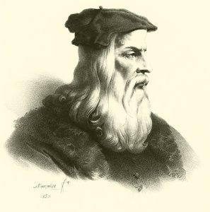 Leonardo Da Vinci, portret (grafika) autorstwa French School