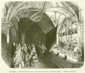 Regalia lub klejnoty koronne w Tower of London, Old Hall (rycina) autorstwa French School