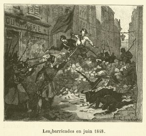 Barykady w czerwcu 1848 r. (rycina) autorstwa French School