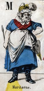 Litera M: Maritorne. Grawerowanie w "Maskaradzie alfabetu". Nowe obrazowanie Epinal. Drukarsko-litografia Pinot et Sagaire, red., Epinal, II poł. Tabliczka Ná 491 z 25 podświetlanymi literami. Wymiary: 40,5x28cm autorstwa French School
