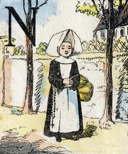 Dziewczyna na literę M jako zakonnica. ABC małych dziewczynek. Obrazowanie epinal autorstwa French School