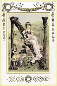 List przedstawiający tańczącą matkę i jej dzieci, koniec XIX w. (chromolitografia) autorstwa French School