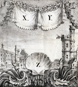 Litery X, Y i Z: Paryż w 1500 r. - "Alfabet obrazkowy zabytków Paryża" ok. 1840 r. (rycina) autorstwa French School
