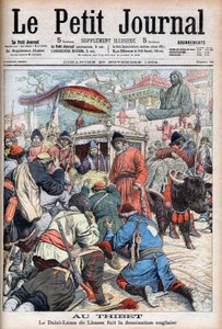 13. Dalajlama z Lhasy (Thubten Gyatso) (1876-1933) uciekający przed angielską dominacją w „Le Petit Journal” z 20 listopada autorstwa French School