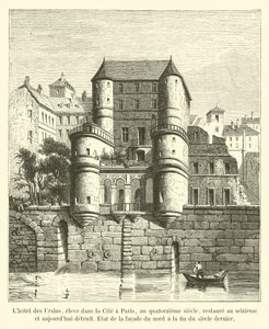 Hôtel des Ursins, zbudowany w Cité w Paryżu w XIV wieku, odrestaurowany w XVI i obecnie zniszczony, Stan elewacji północnej pod koniec ubiegłego wieku autorstwa French School