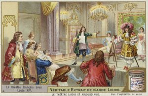 Karta Liebiga przedstawiająca teatr francuski za Ludwika XIV autorstwa French School