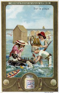 Seria chromolitografii Liebiga „Gra plażowa” dzieci. sd. 19 wiek autorstwa French School