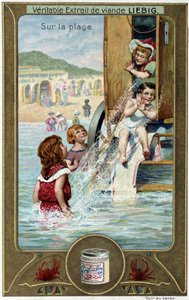 Liebig chromolitografia seria "Gra plażowa" dzieci. sd. XIX w. autorstwa French School