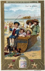 Liebig chromolitografia seria "Gra plażowa" dzieci. sd. XIX w. autorstwa French School