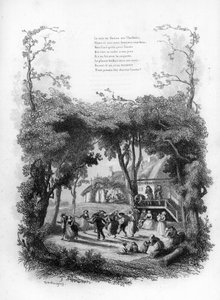 Piosenka Lisette. Baw się i tańcz na wsi na wsi. Grawer w „”Chants et chansons populaire de la France””, Tom 2 autorstwa French School