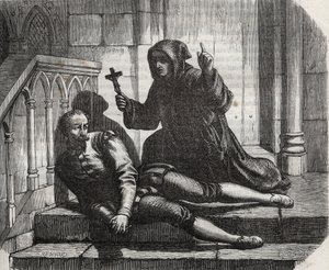 Zamknięty w Tower of London, wyszedł tylko, by wspiąć się na rusztowanie: kanclerz Thomas More (1478-1535) w więzieniu, ponieważ odmówił nadania królewskiej pieczęci małżeństwu króla Henryka VIII (1491-1547) z Anną de Boleyn (Anna lub Ann Bolin i Anne Bull autorstwa French School