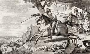 Lothair (941-86) prowadzi swoją armię do bitwy, z „Histoire de France” Colarta, wydanej ok. 1840 r. autorstwa French School