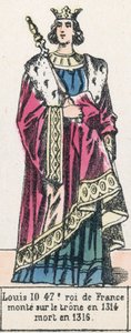 Ludwik 10, 47 król Francji, wstąpił na tron ​​1314, zmarł 1316 (kolorowa rycina) autorstwa French School