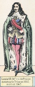 Ludwik 13, 64 król Francji, wstąpił na tron ​​w 1610, zmarł w 1643 (kolorowa rycina) autorstwa French School
