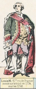 Ludwik 16, 67 król Francji, wstąpił na tron ​​1774, zmarł w 1792 (kolorowa rycina) autorstwa French School