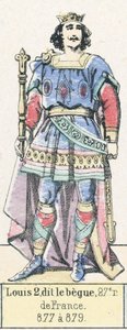 Ludwik 2, dit le begue, 27 król Francji, 877-879 (kolorowa rycina) autorstwa French School