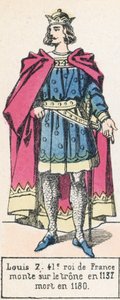 Ludwik 7, 41. król Francji, wstąpił na tron ​​w 1137, zmarł w 1180 (kolorowa rycina) autorstwa French School