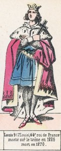 Ludwik 9 (św. Ludwik), 44. król Francji, wstąpił na tron ​​w 1226, zmarł w 1270 (kolorowa rycina) autorstwa French School