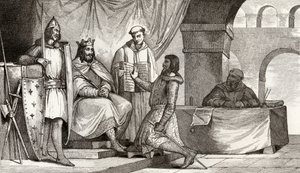 Ludwik II (848-79) odbiera przysięgę wierności od szlachcica, z "Histoire de France" Colarta, wydanej ok. 1840 r. autorstwa French School