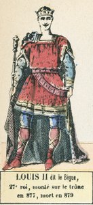Ludwik II dit le Begue, 27 król, wstąpił na tron ​​w 877, zmarł w 879 (kolorowa rycina) autorstwa French School