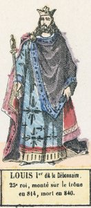 Louis Ier dit le Debonnaire, 25 król, wstąpił na tron ​​w 814, zmarł w 840 (kolorowa rycina) autorstwa French School