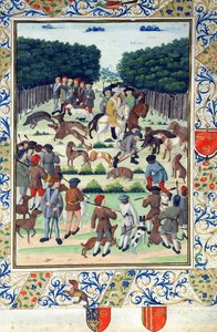 Louis Malet (1441-1516) Seigneur de Graville, polowanie na dziki, z Terrier de Marcoussis, po 1493 autorstwa French School