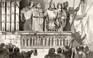 Ludwik VII (1120-80) Młody podnosi poparcie dla drugiej krucjaty w 1144, z „Histoire de France” Colarta, wydanej ok. 1840 autorstwa French School
