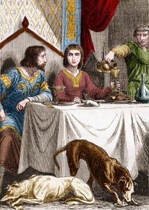 Ludwik VII Młody lub Pobożny (1120-1180) z żoną Alienor z Akwitanii (1122-1204) (lub Eleonora z Guyenne). autorstwa French School