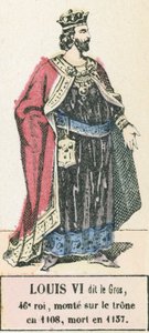 Ludwik VI dit le Gros, 46 król, wstąpił na tron ​​w 1108, zmarł w 1137 (kolorowa rycina) autorstwa French School