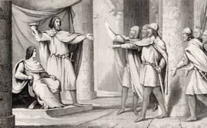 Ludwik V (967-87) Loafer pokazuje swoją koronę swoim wyznawcom, z „Histoire de France” Colarta, wydanej ok. 1840 r. autorstwa French School