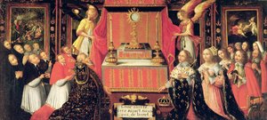 Ludwik XIII (1601-43) Anna Austriacka (1601-66) Infantka hiszpańska i Gaston de France (1608-60) książę Orleanu przed Najświętszym Sakramentem autorstwa French School