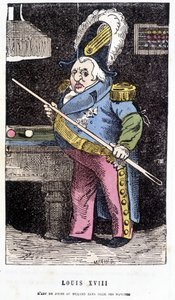 Ludwik XVIII gra w bilard - w „Histoire de France Tintamarresque” Touchatout autorstwa French School