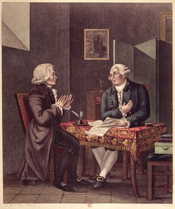 Ludwik XVI (1754-93) Czytanie swojej ostatniej woli i testamentu Guillaume de Lamoignon de Malesherbes (1721-94) w świątyni, 25 grudnia 1793 autorstwa French School