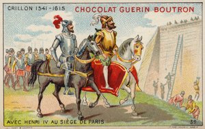 Louis des Balbes de Berton de Crillon, francuski żołnierz, z królem Henrykiem IV podczas oblężenia Paryża (chromolitho) autorstwa French School
