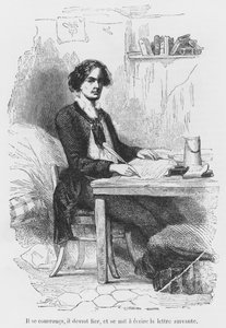 Lucien de Rubempre piszący list, ilustracja z „Les Illusions perdues” Honore de Balzac, sztychowana przez Antoine Alphee Piaud (XIX w.) autorstwa French School
